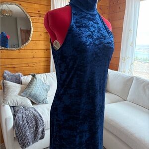 Veronica M Navy Velvet Backless Dress